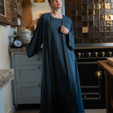 Embellished sleeve steel blue